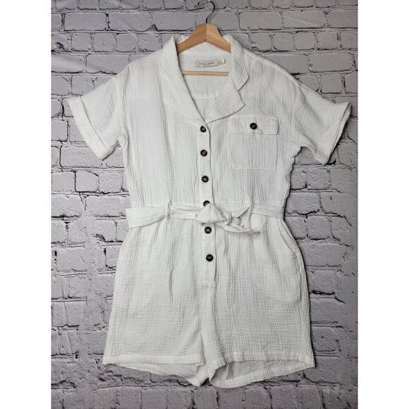 Bishop Young Pants - Bishop Young White Gauze Short Sleeve Belted Romper Size S